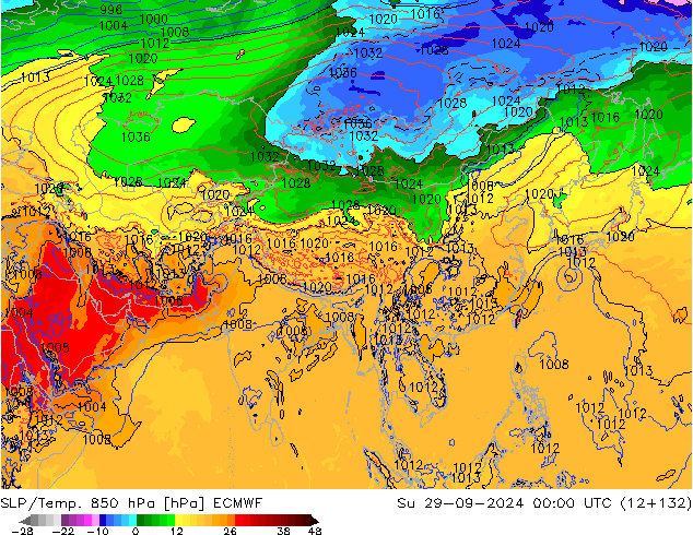 850 hPa Yer Bas./Sıc ECMWF Paz 29.09.2024 00 UTC