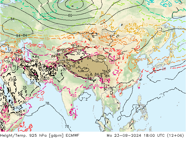 Height/Temp. 925 hPa ECMWF Seg 23.09.2024 18 UTC