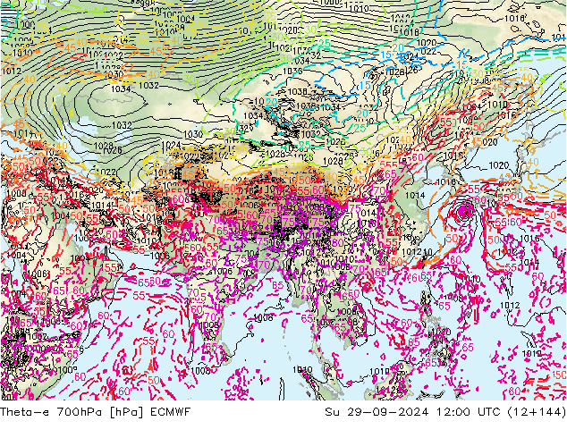 Theta-e 700hPa ECMWF Su 29.09.2024 12 UTC