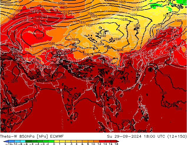 Theta-W 850гПа ECMWF Вс 29.09.2024 18 UTC