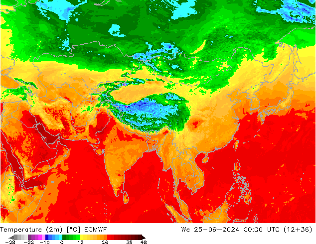 Temperature (2m) ECMWF We 25.09.2024 00 UTC