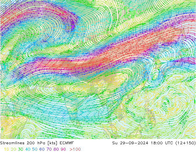 Streamlines 200 hPa ECMWF Su 29.09.2024 18 UTC