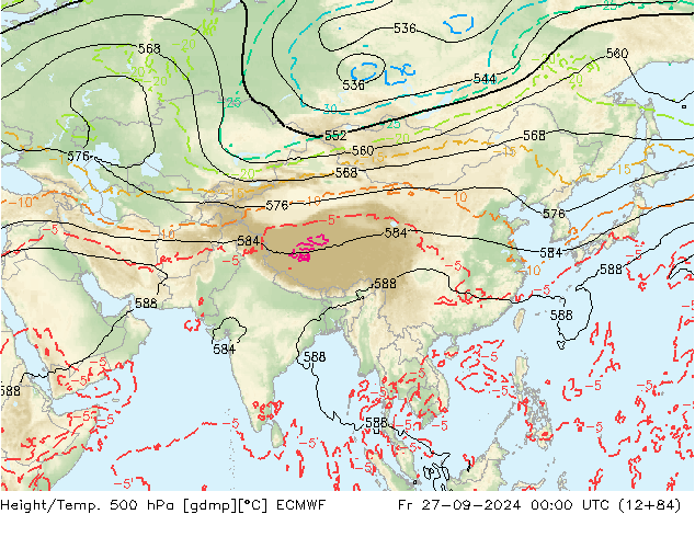 Z500/Yağmur (+YB)/Z850 ECMWF Cu 27.09.2024 00 UTC