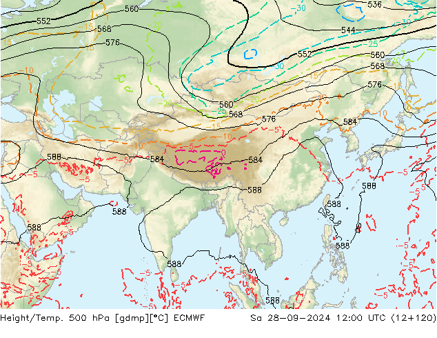 Yükseklik/Sıc. 500 hPa ECMWF Cts 28.09.2024 12 UTC