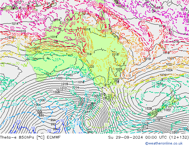 Theta-e 850hPa ECMWF dom 29.09.2024 00 UTC