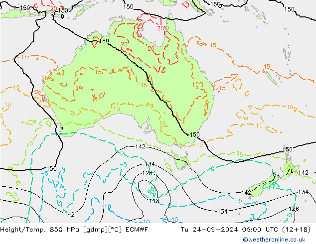 Yükseklik/Sıc. 850 hPa ECMWF Sa 24.09.2024 06 UTC