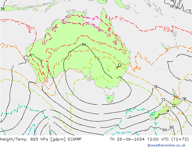 Geop./Temp. 925 hPa ECMWF jue 26.09.2024 12 UTC