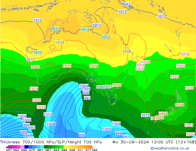 700-1000 hPa Kalınlığı ECMWF Pzt 30.09.2024 12 UTC