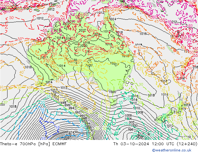 Theta-e 700hPa ECMWF Per 03.10.2024 12 UTC