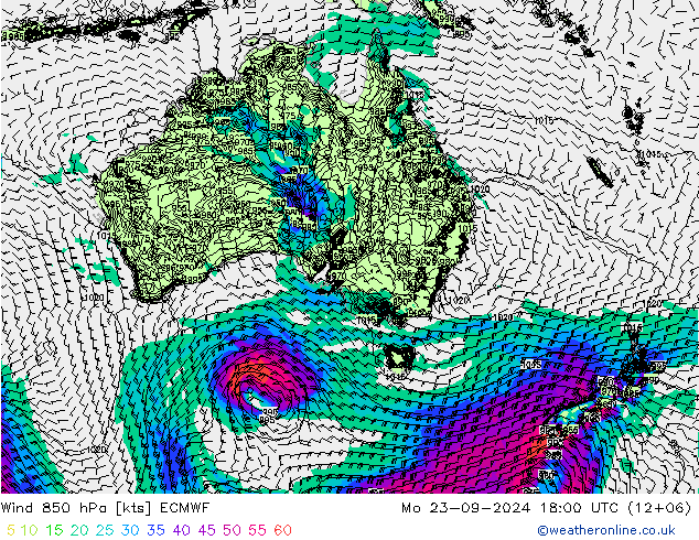 Vento 850 hPa ECMWF lun 23.09.2024 18 UTC