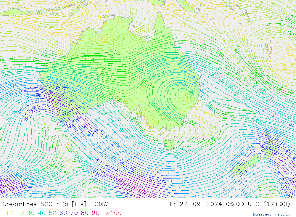 Linia prądu 500 hPa ECMWF pt. 27.09.2024 06 UTC