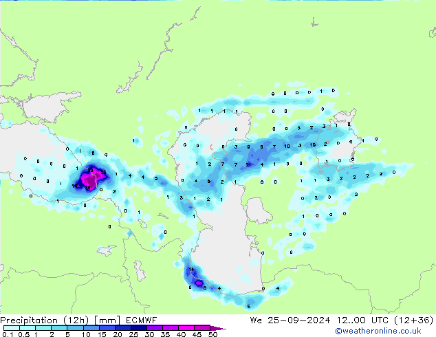 Precipitation (12h) ECMWF St 25.09.2024 00 UTC