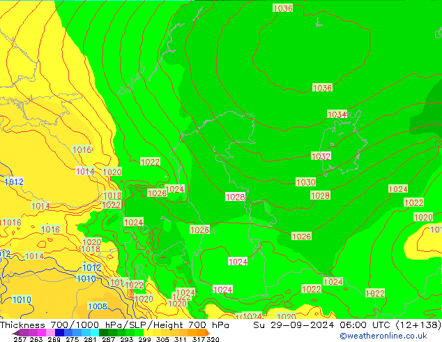 Thck 700-1000 hPa ECMWF Su 29.09.2024 06 UTC