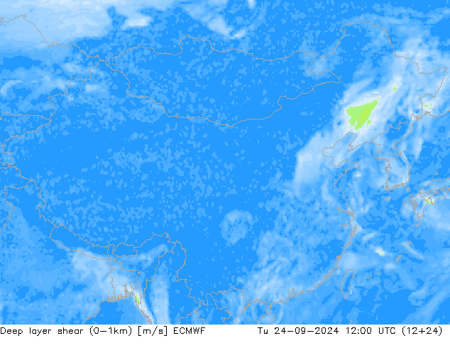 Deep layer shear (0-1km) ECMWF вт 24.09.2024 12 UTC