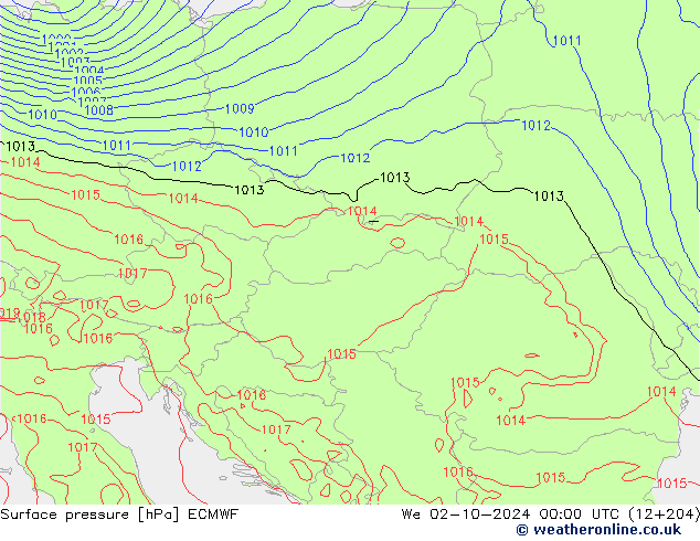 Surface pressure ECMWF We 02.10.2024 00 UTC