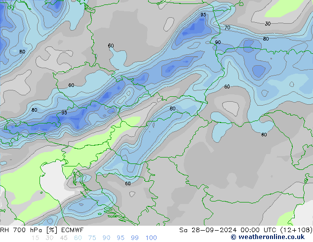 RH 700 гПа ECMWF сб 28.09.2024 00 UTC