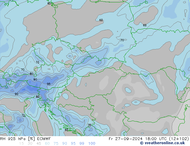 Humidité rel. 925 hPa ECMWF ven 27.09.2024 18 UTC