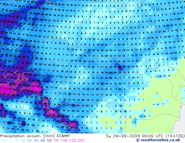 Precipitation accum. ECMWF Su 29.09.2024 00 UTC