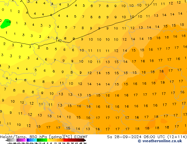 Hoogte/Temp. 850 hPa ECMWF za 28.09.2024 06 UTC