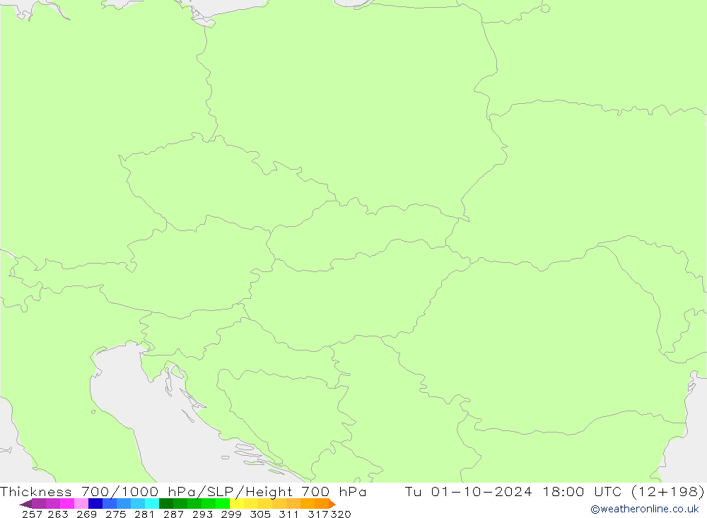 Espesor 700-1000 hPa ECMWF mar 01.10.2024 18 UTC