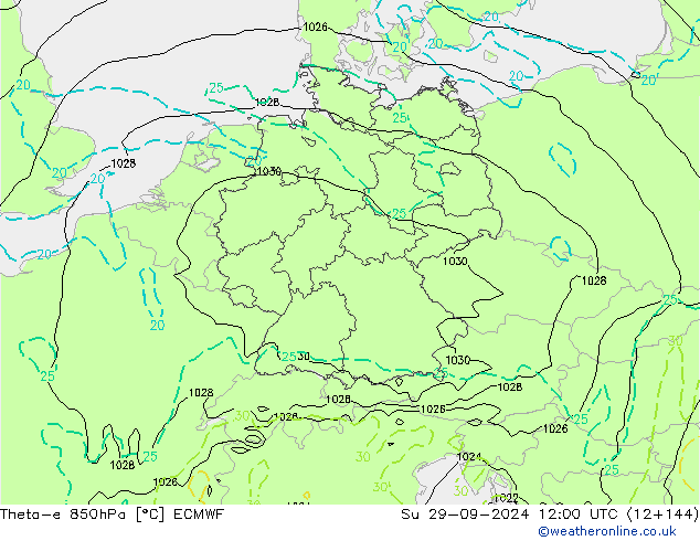 Theta-e 850hPa ECMWF Ne 29.09.2024 12 UTC