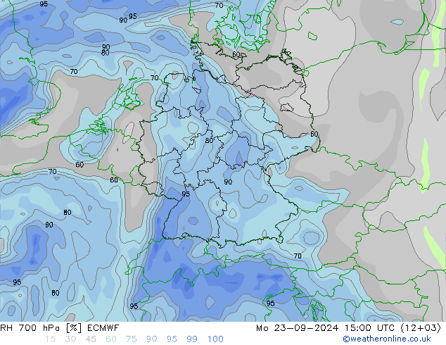 RH 700 hPa ECMWF  23.09.2024 15 UTC