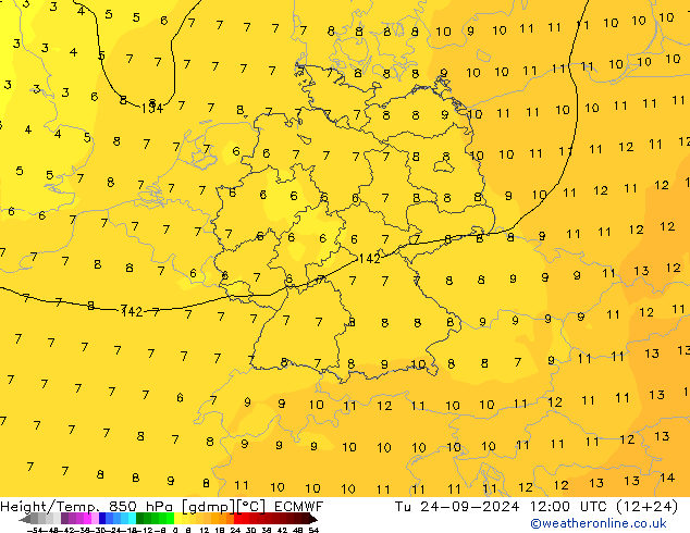 Z500/Rain (+SLP)/Z850 ECMWF Ter 24.09.2024 12 UTC