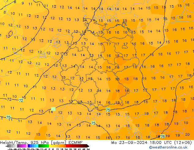 Yükseklik/Sıc. 925 hPa ECMWF Pzt 23.09.2024 18 UTC