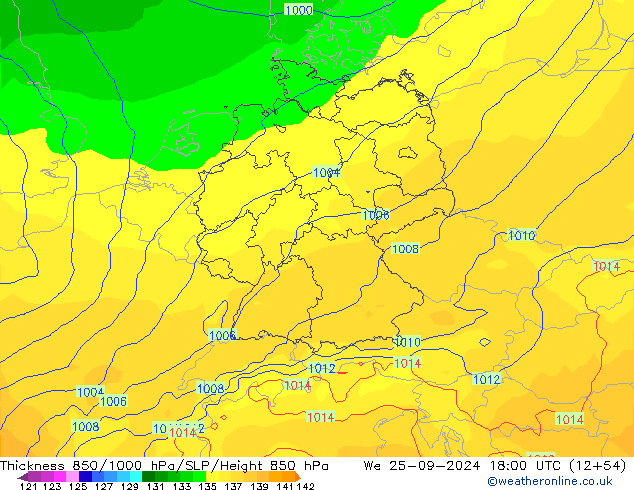 Thck 850-1000 hPa ECMWF We 25.09.2024 18 UTC