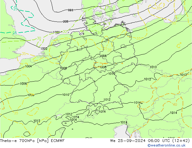 Theta-e 700hPa ECMWF  25.09.2024 06 UTC