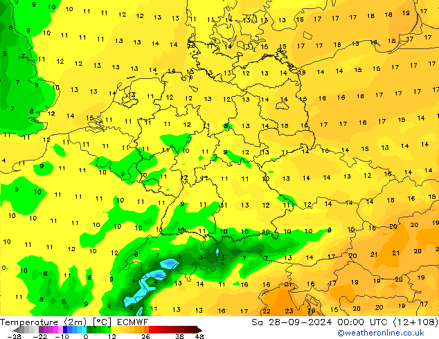 Temperature (2m) ECMWF Sa 28.09.2024 00 UTC