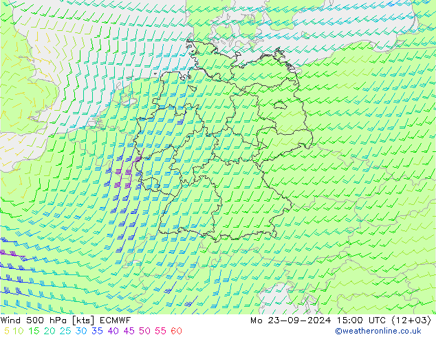 Viento 500 hPa ECMWF lun 23.09.2024 15 UTC