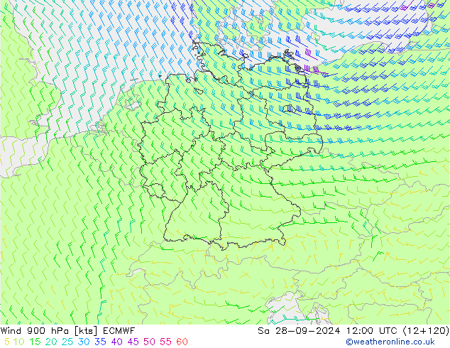 Viento 900 hPa ECMWF sáb 28.09.2024 12 UTC