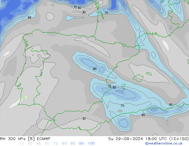 RH 300 hPa ECMWF Su 29.09.2024 18 UTC