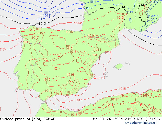 Atmosférický tlak ECMWF Po 23.09.2024 21 UTC