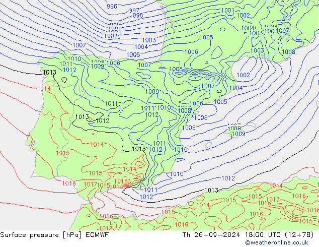 Presión superficial ECMWF jue 26.09.2024 18 UTC