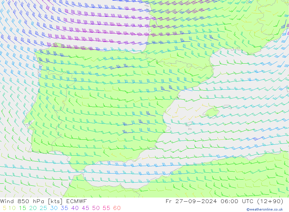 Vent 850 hPa ECMWF ven 27.09.2024 06 UTC