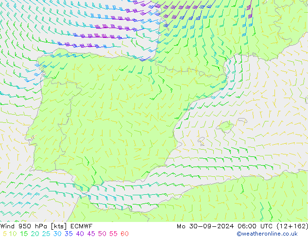 Wind 950 hPa ECMWF Mo 30.09.2024 06 UTC