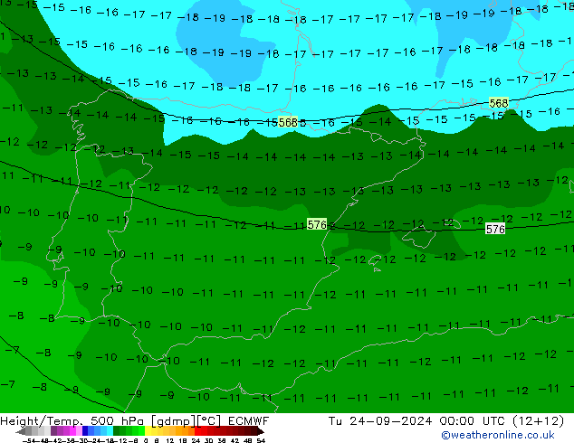 Z500/Yağmur (+YB)/Z850 ECMWF Sa 24.09.2024 00 UTC