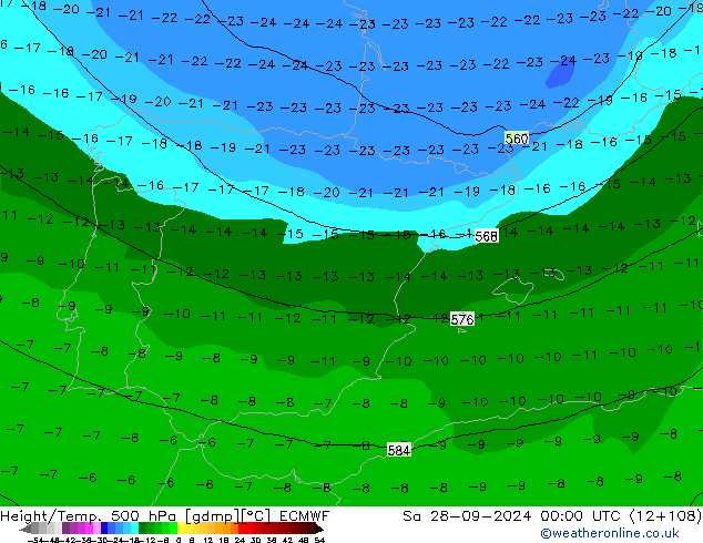 Z500/Yağmur (+YB)/Z850 ECMWF Cts 28.09.2024 00 UTC