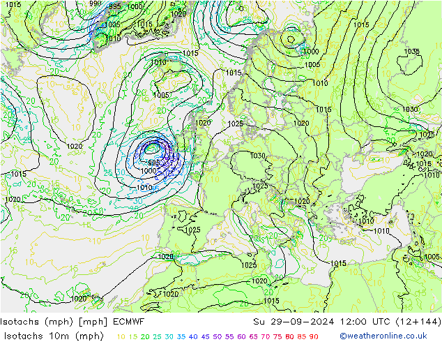 Isotachs (mph) ECMWF Dom 29.09.2024 12 UTC