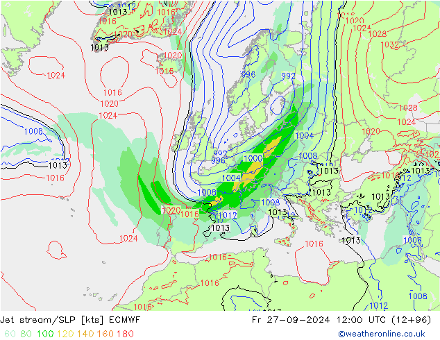 Prąd strumieniowy ECMWF pt. 27.09.2024 12 UTC