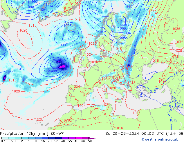 Z500/Yağmur (+YB)/Z850 ECMWF Paz 29.09.2024 06 UTC