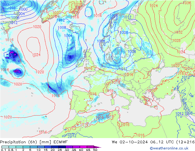 Z500/Rain (+SLP)/Z850 ECMWF ср 02.10.2024 12 UTC