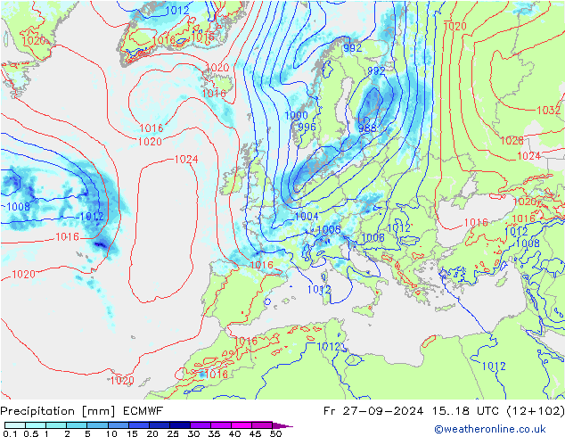 Precipitation ECMWF Fr 27.09.2024 18 UTC