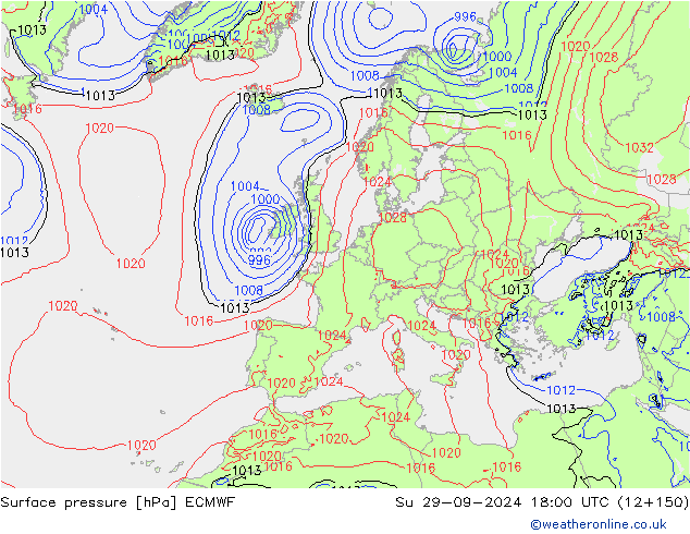 Atmosférický tlak ECMWF Ne 29.09.2024 18 UTC