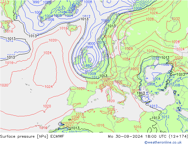 Presión superficial ECMWF lun 30.09.2024 18 UTC