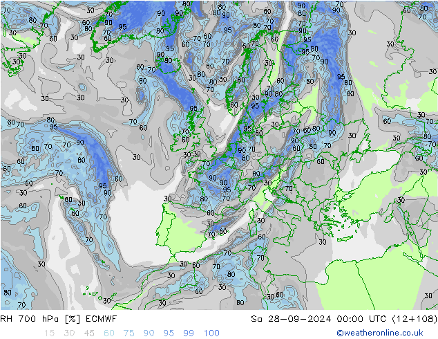 RH 700 hPa ECMWF So 28.09.2024 00 UTC