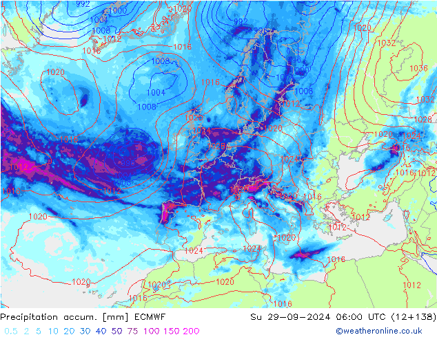 Precipitation accum. ECMWF Su 29.09.2024 06 UTC