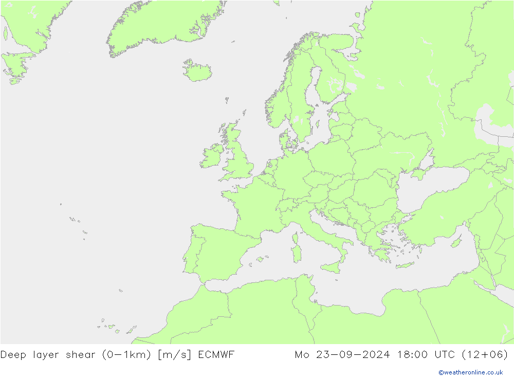 Deep layer shear (0-1km) ECMWF Mo 23.09.2024 18 UTC